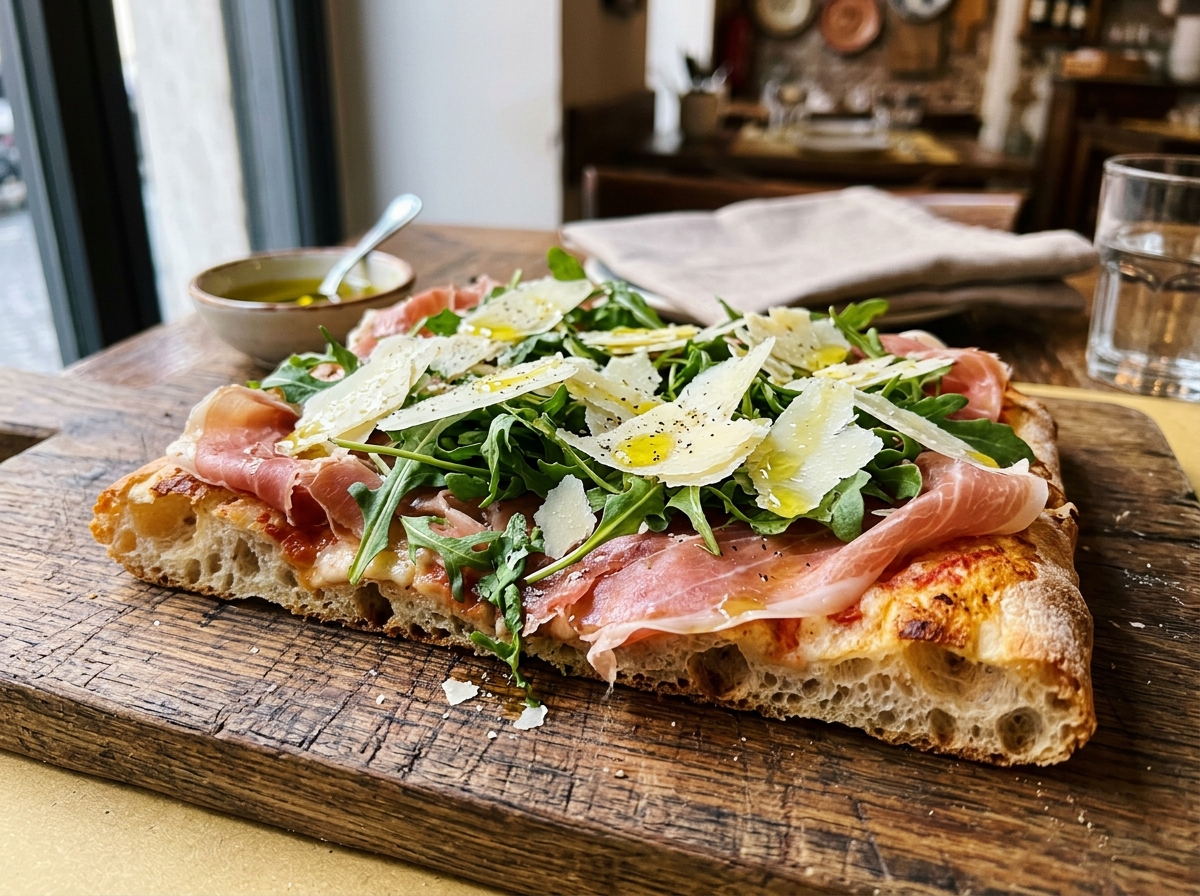 Pregătirea pizza al taglio la Buoni e Bravi